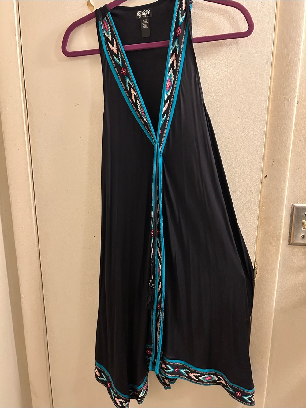 Cocoa Reef Black Maxi Dress with Turquoise and Multicolor Trim